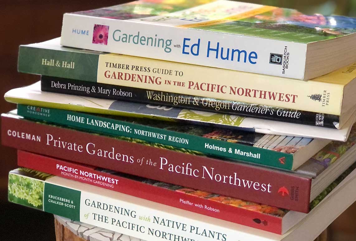 Image of a stack of 8 Pacific Northwest Gardening Books